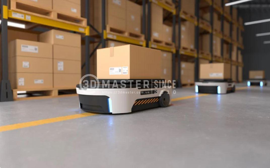 Robot AMR vận chuyển hàng hóa trong nhà máy 