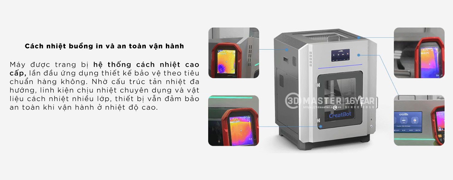 Máy in 3D Creatbot PEEK-250 cách nhiệt buồn in, vận hành an toàn